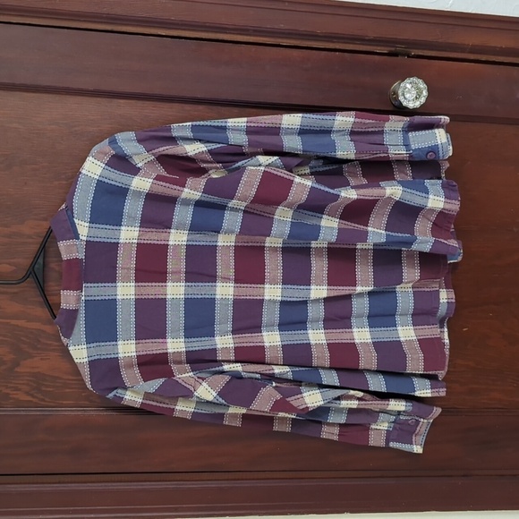 Essentials by Maggie Blue & Pink Plaid Zip Front Collar Shirt Size 18/20 - Picture 5 of 5